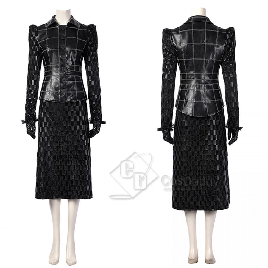 Cruella Deville Cosplay Costume Cruella Black Leather Jacket Skirt Suit